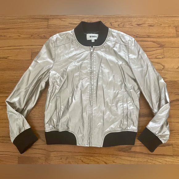 BB Dakota Metallic Champagne Gold Faux Leather Bomber Jacket Women’s Size Medium - Picture 6 of 12
